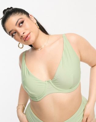 ASOS DESIGN Curve mix and match step front underwired bikini top in sage green  - ASOS Price Checker