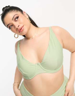 ASOS DESIGN ASOS DESIGN Curve mix and match step front underwired bikini top in sage green