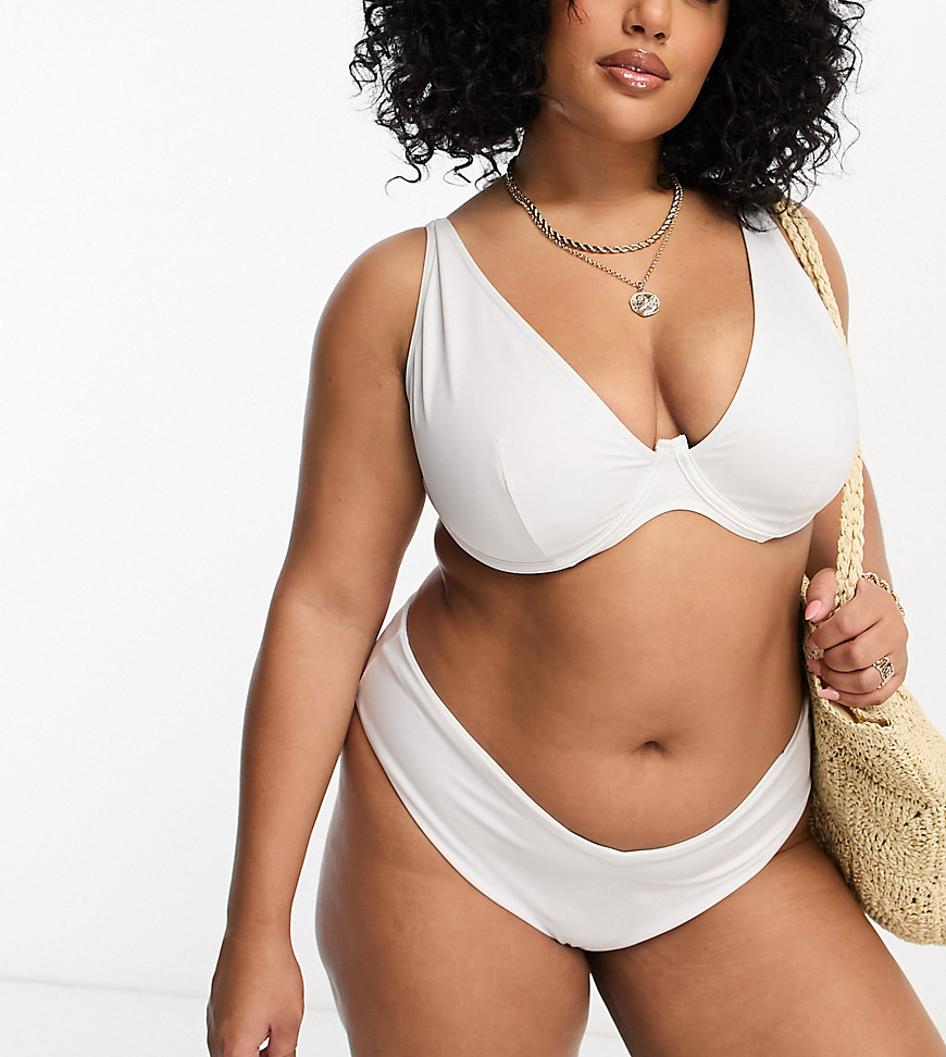 ASOS DESIGN Curve mix and match step front underwired bikini top in white
