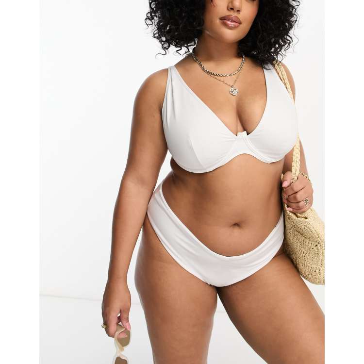 ASOS DESIGN Fuller Bust Maya mix and match step front underwired bikini top  in white