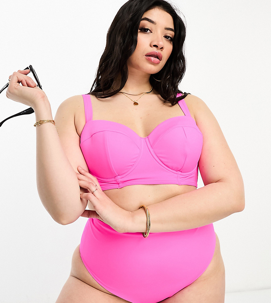 ASOS DESIGN Curve mix and match underwired bikini top in bright pink