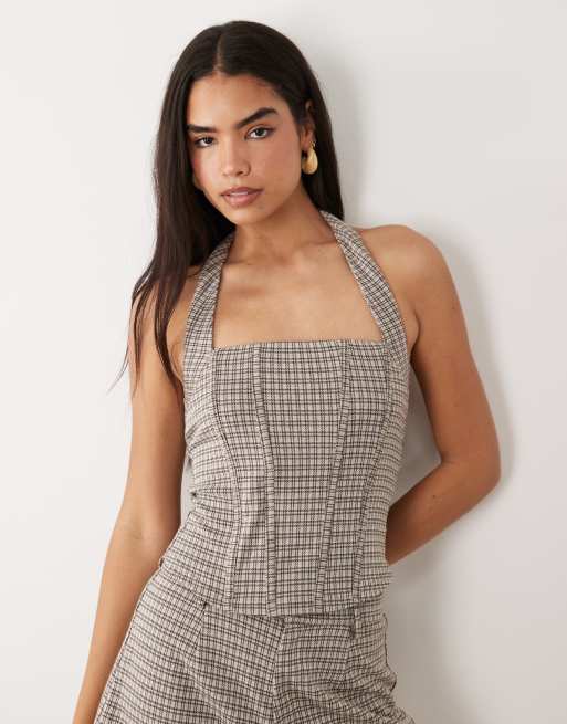 ASOS DESIGN - Mix en match - Geborstelde geruite co-ord set in bruin, 2 van 4