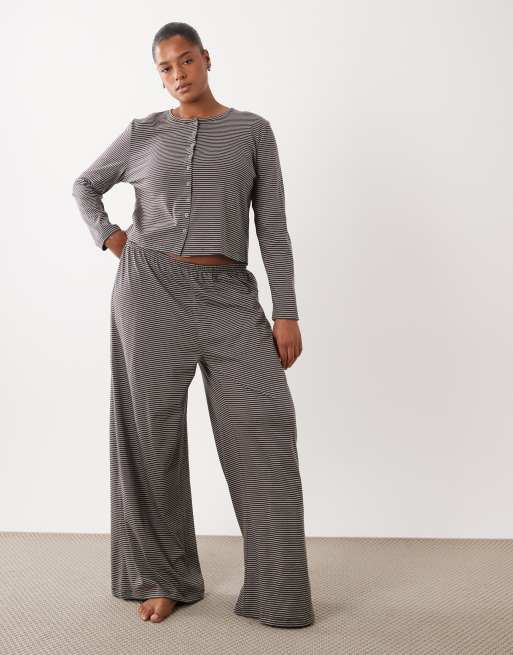 ASOS DESIGN Curve - Mix en match - Gestreepte pyjama in bruin, 3 van 3
