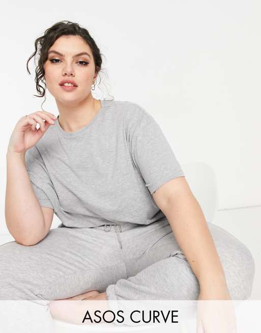 ASOS DESIGN Curve - Mix en match - Jersey pyjamaset in gemêleerd grijs, 2 van 2