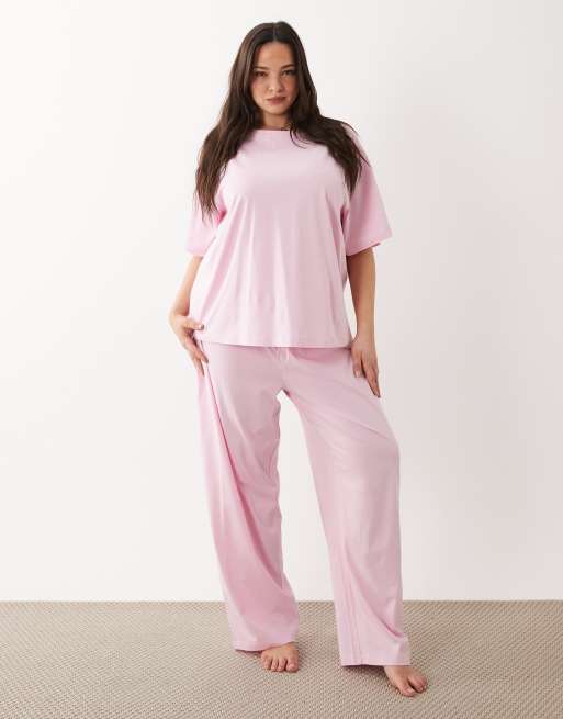 ASOS DESIGN Curve - Mix en match - Oversized pyjama T-shirt van katoen in roze, 2 van 4