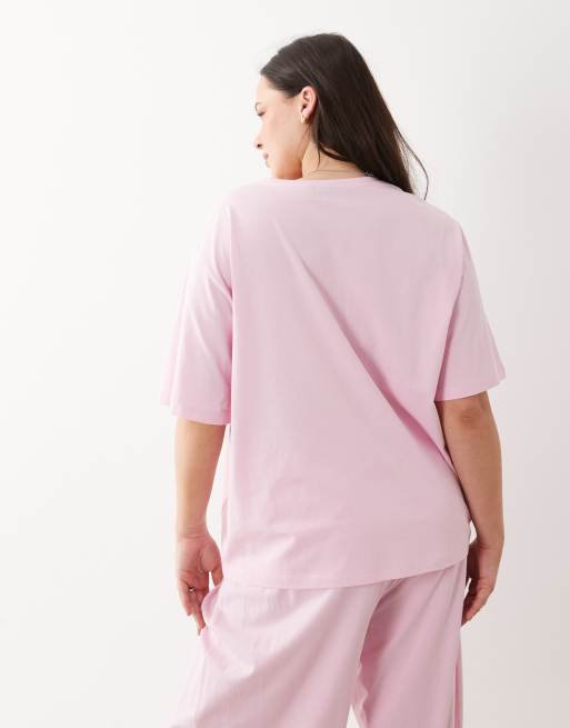ASOS DESIGN Curve - Mix en match - Oversized pyjama T-shirt van katoen in roze, 3 van 4
