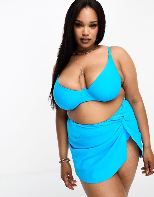 ASOS DESIGN Curve - Mix en match - Zwemsarong in felblauw