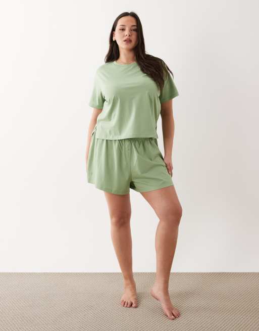 ASOS DESIGN Curve - Mix en match - Pyjama van katoen in pistache, 3 van 4
