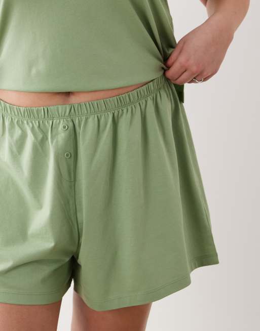 ASOS DESIGN Curve - Mix en match - Zwierige pyjamashort van katoen in pistache groen, 3 van 5