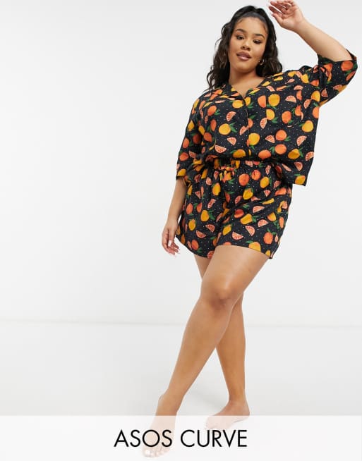 ASOS DESIGN Curve mix & match 100% modal orange print set, 5 of 5