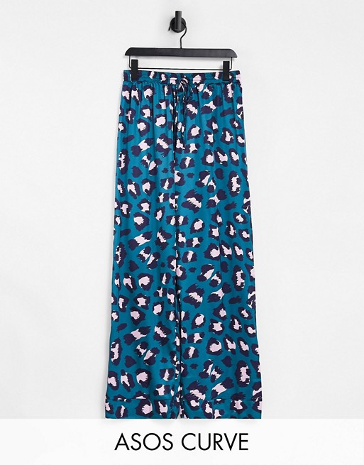 ASOS DESIGN Curve mix & match animal straight leg pyjama trouser in teal