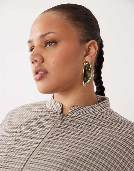 ASOS DESIGN Curve mix & match brushed check jacket in brown check print, 3 of 4
