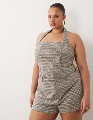 Asos Curve Asos Design Curve Mix & Match Brushed Halterneck Corset Top In Brown