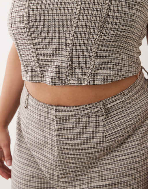 ASOS DESIGN Curve mix & match brushed mini short in brown check print, 4 of 5