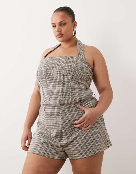 ASOS DESIGN Curve mix & match check in brown check print - view 1