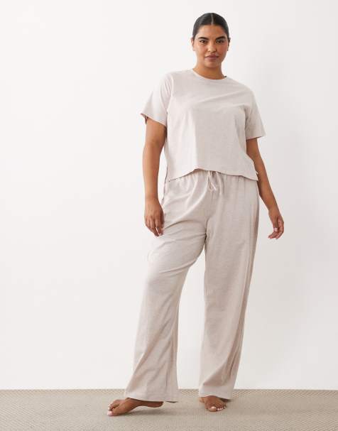 ASOS DESIGN Curve mix & match cotton blend pajama pants in heathered oatmeal - view 1