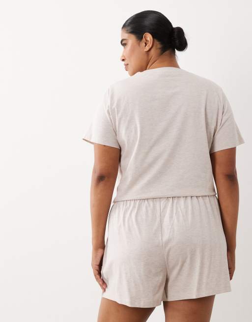 ASOS DESIGN Curve mix & match cotton blend pajama shorts in heathered oatmeal, 4 of 4