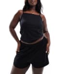 [ASOS Curve] ASOS DESIGN Curve Mix & Match cotton cami pyjama singlet in black 18 Black