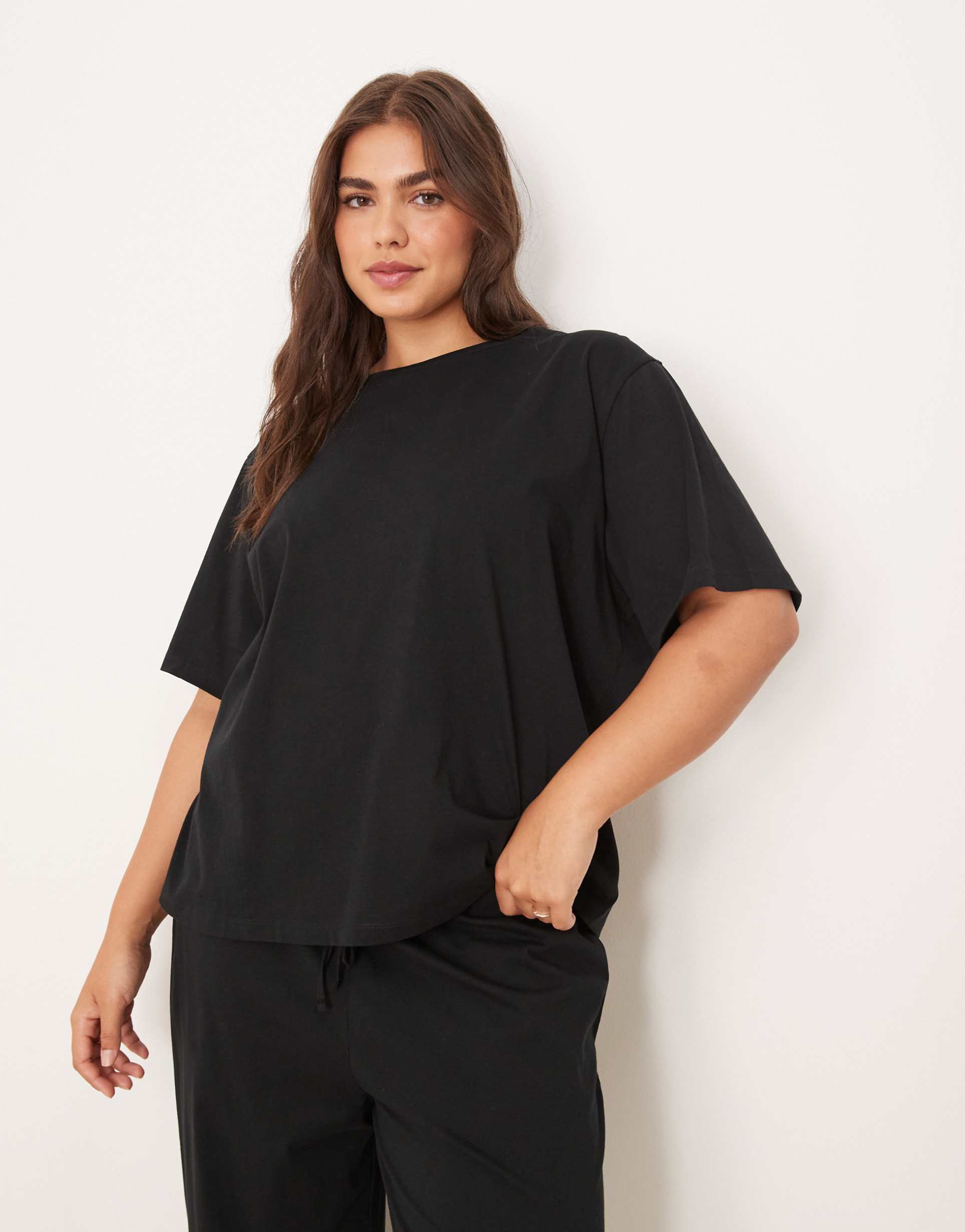 asos design curve mix & match cotton oversized pajama tee in black