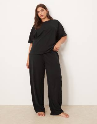 Asos Curve Asos Design Curve Mix & Match Cotton Oversized Pajama Tee In Black