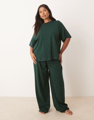 Asos Curve Asos Design Curve Mix & Match Cotton Oversized Pajama Tee In Green