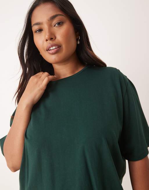 ASOS DESIGN Curve mix & match cotton oversized pajama tee in forest green, 4 of 4