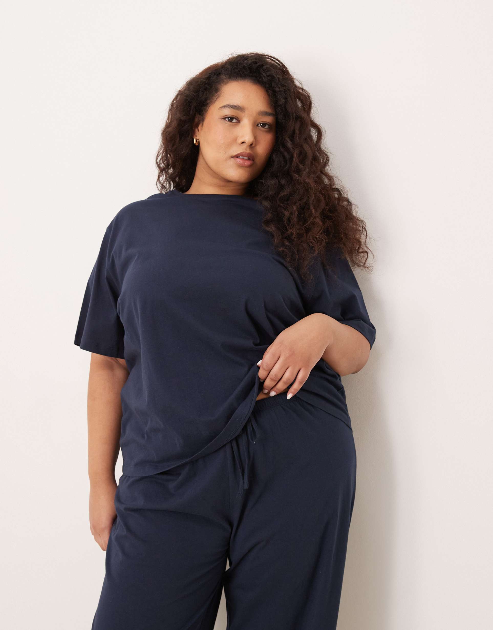 asos design curve mix & match cotton oversized pajama tee in navy