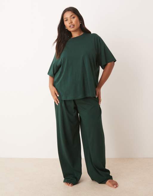 ASOS DESIGN Curve mix & match cotton oversized pyjama tee forest green, 2 of 4