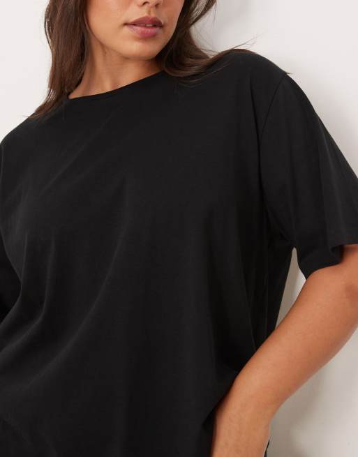 ASOS DESIGN Curve mix & match cotton oversized pyjama tee in black, 3 of 4