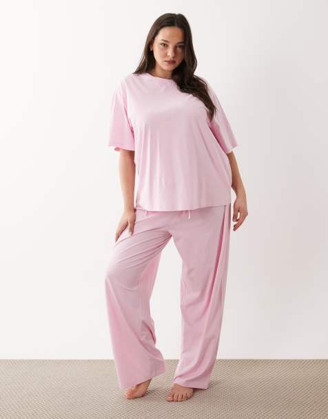 ASOS DESIGN Curve mix & match cotton pajama pants in candy pink - view 1