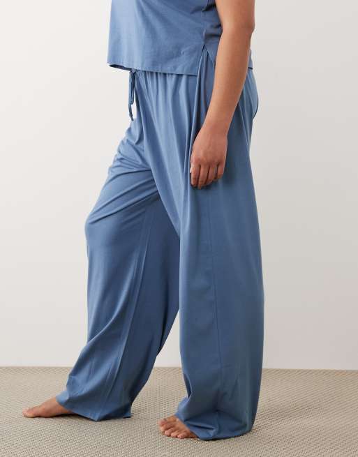 ASOS DESIGN Curve mix & match cotton pajama pants in denim blue, 3 of 4