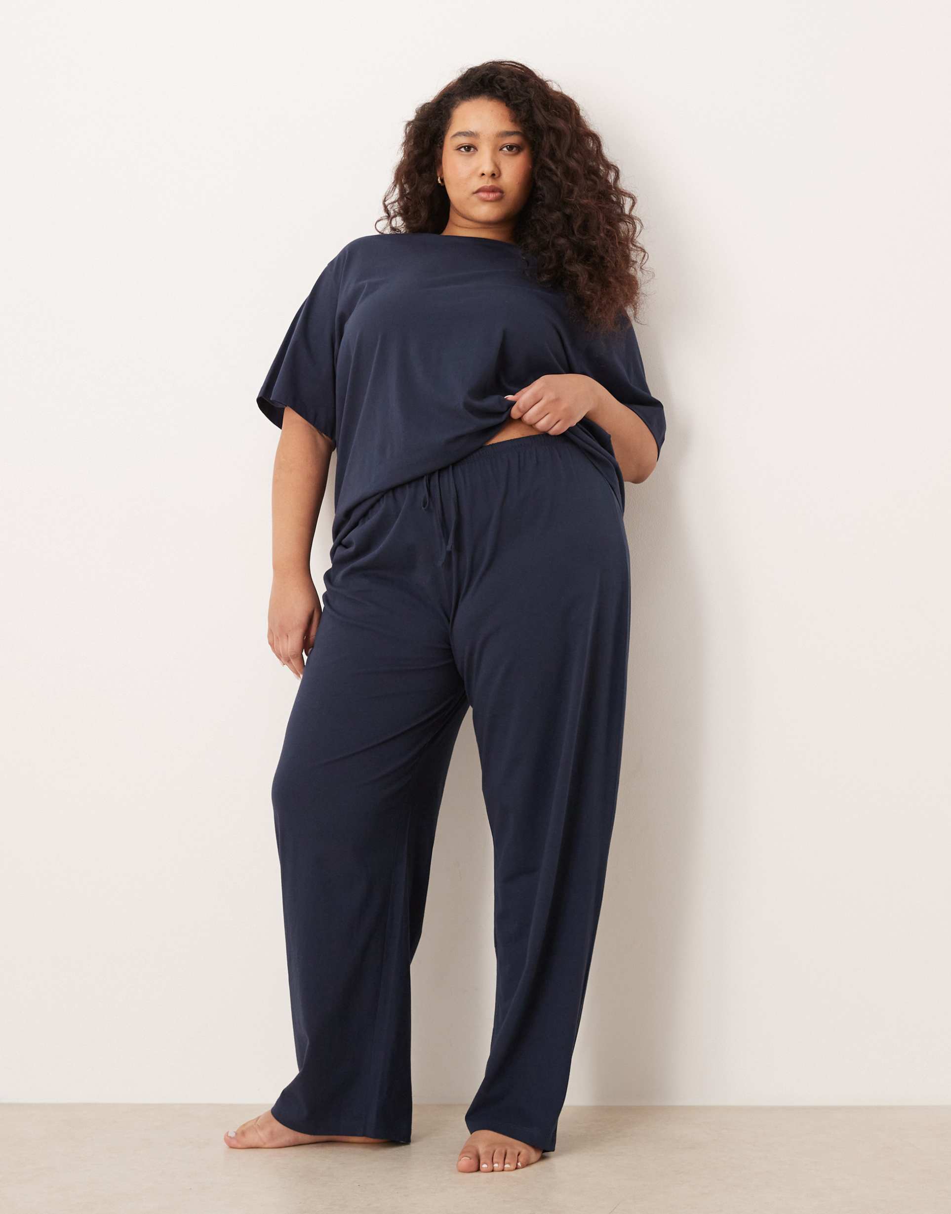 asos design curve mix & match cotton pajama pants in navy