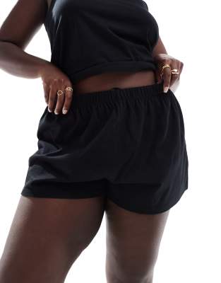 ASOS DESIGN Curve mix & match cotton pajama shorts in black