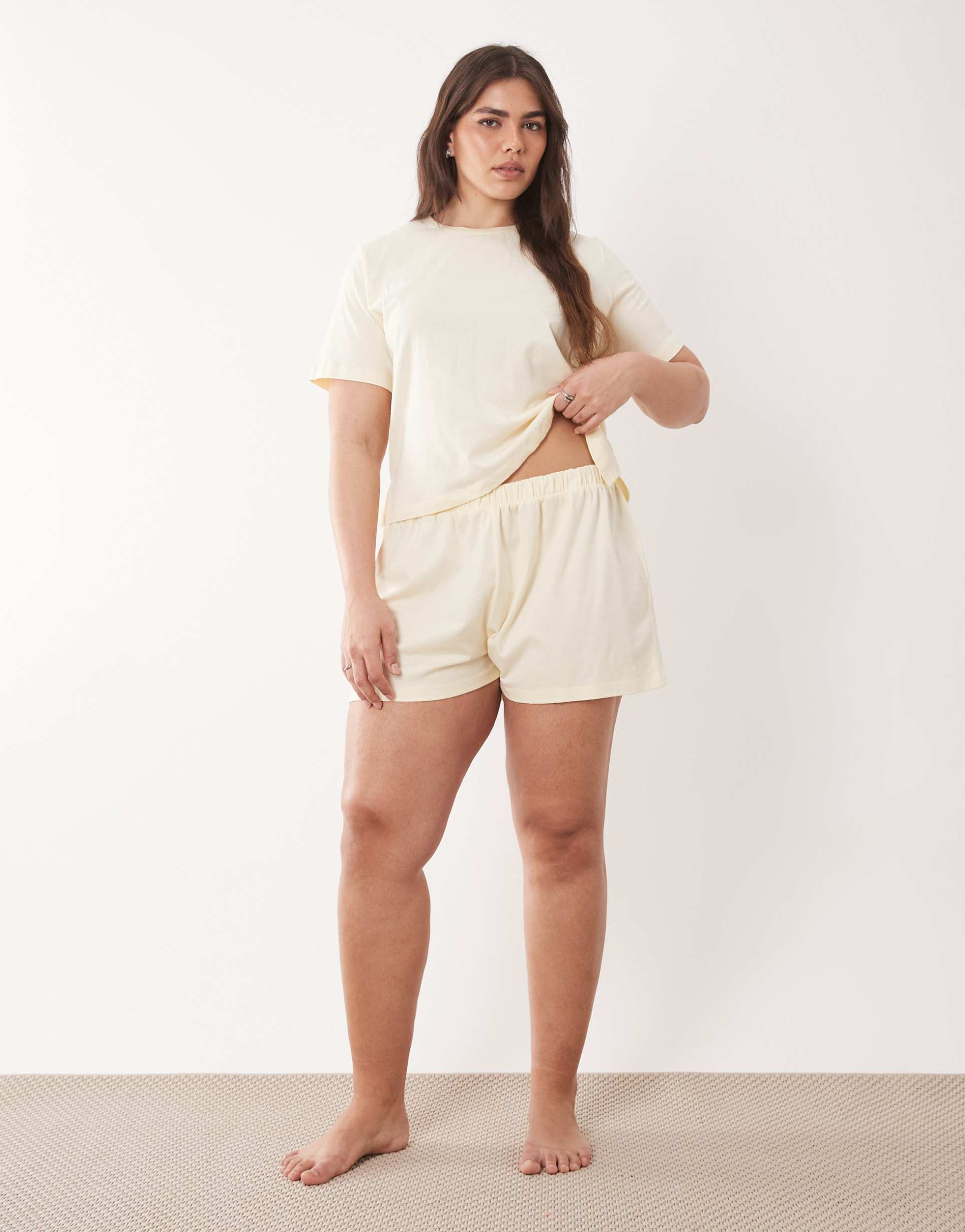 asos design curve mix & match cotton pajama shorts in buttermilk