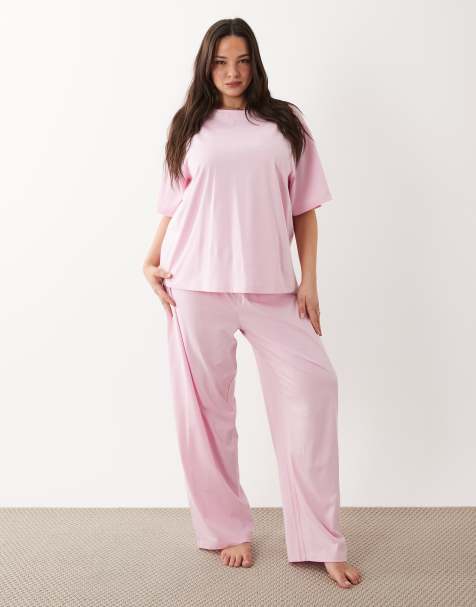 ASOS DESIGN Curve mix & match cotton pajamas in candy pink - view 1