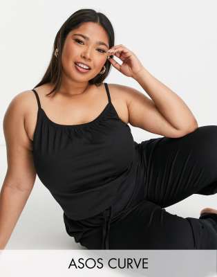 Asos Design Curve Mix & Match Cotton Pyjama Cami In Black - Black