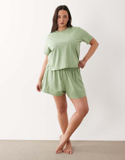 ASOS DESIGN Curve Mix & Match cotton pyjama oversized tee with side splits in pistachio green, 2 of 4