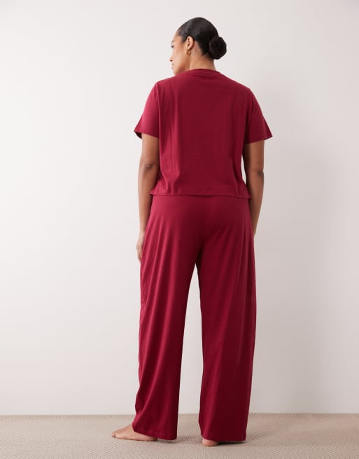 ASOS DESIGN Curve mix & match cotton pyjama pant in raspberry, 3 of 4