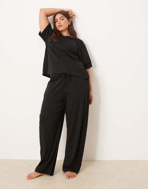 ASOS DESIGN Curve mix & match cotton pyjama trouser in black - view 1