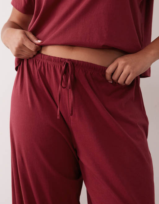 ASOS DESIGN Curve mix & match cotton pyjama trouser in burgundy, 4 of 4