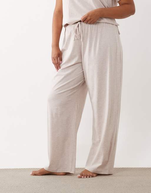 ASOS DESIGN Curve mix & match cotton pyjama trouser in oatmeal marl, 2 of 4