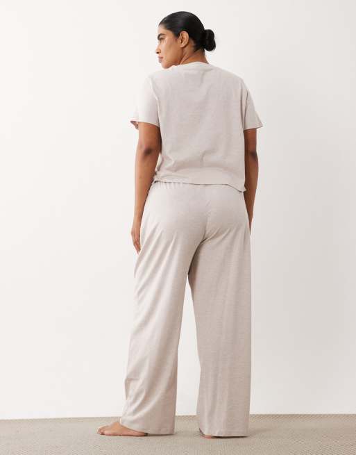 ASOS DESIGN Curve mix & match cotton pyjama trouser in oatmeal marl, 4 of 4