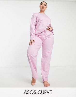 ASOS DESIGN Curve mix & match cotton pyjama trouser in pink - PINK - ASOS Price Checker