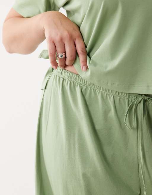 ASOS DESIGN Curve mix & match cotton pyjama trouser in pistachio green - MGREEN, 4 of 5