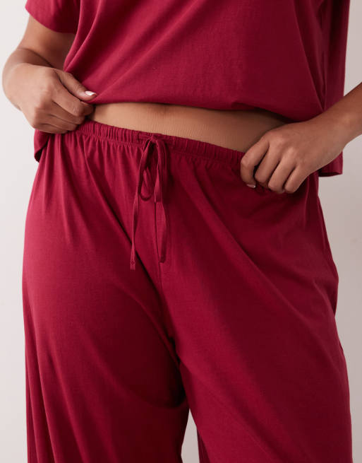 ASOS DESIGN Curve mix & match cotton pyjama trouser in raspberry, 4 of 4
