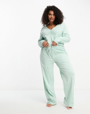 ASOS DESIGN Curve mix & match cotton pyjama trouser in sage
