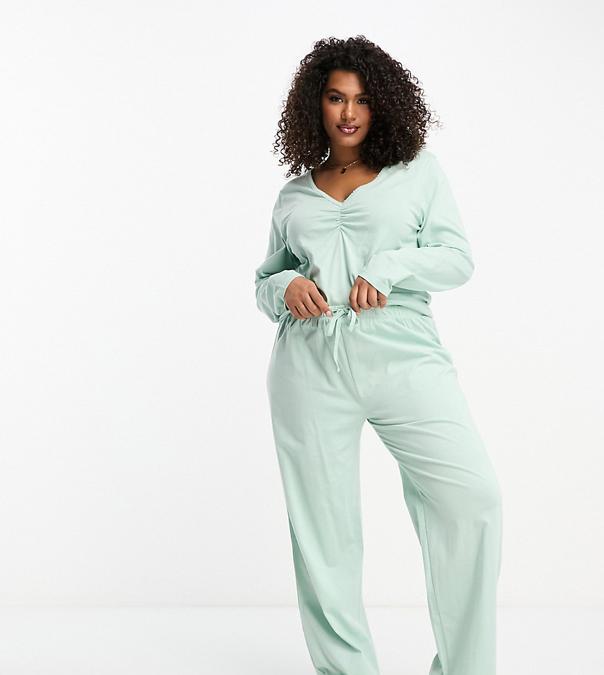 ASOS DESIGN Curve mix & match cotton pyjama trouser in sage-Green