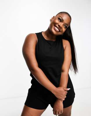 Asos Curve Asos Design Curve Mix & Match Cotton Racer Front Pajama Tank Top In Black