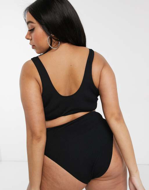 ASOS DESIGN Curve – Mix & Match – Czarny marszczony dół od bikini z wysokim stanem, 2 z 4