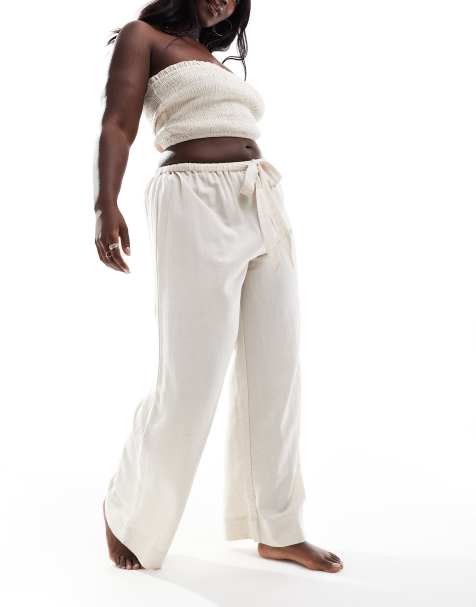 ASOS DESIGN Curve - Mix & Match - Isabel - Pantalon de plage effet lin noué à la taille - Neutre - view 1